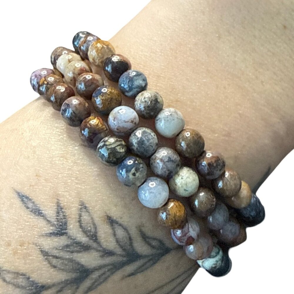 Bracelet Necklace small beaded gemstone agate Picasso Jasper 6MM gem jewelry NEW